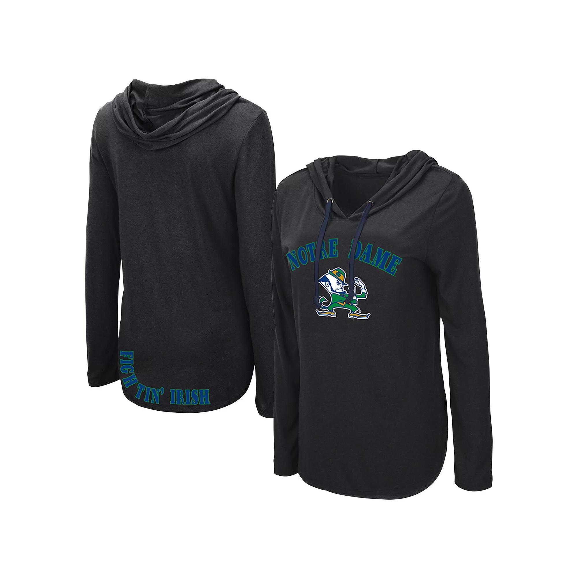 Women's Colosseum Black Notre Dame Fighting Irish My Lover Lightweight Hooded Long Sleeve T-Shirt,  Product Image