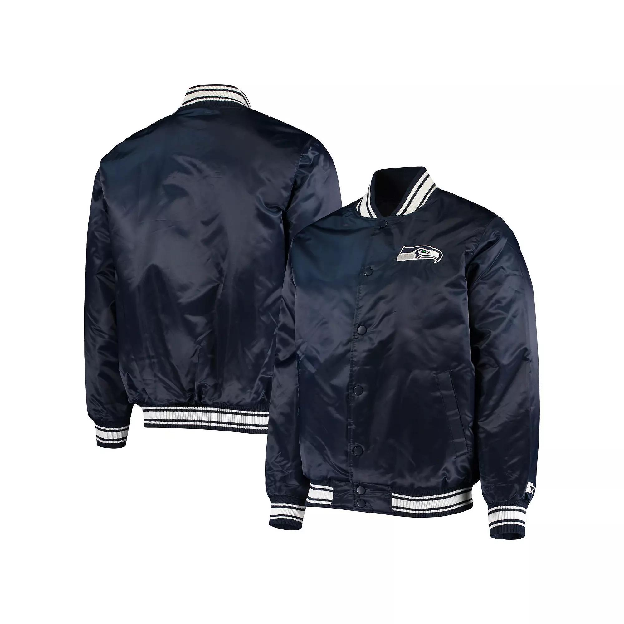 Men's Starter Navy Denver Broncos Locker Room Satin Varsity Full-Snap Jacket, Size: Large, Blue Product Image