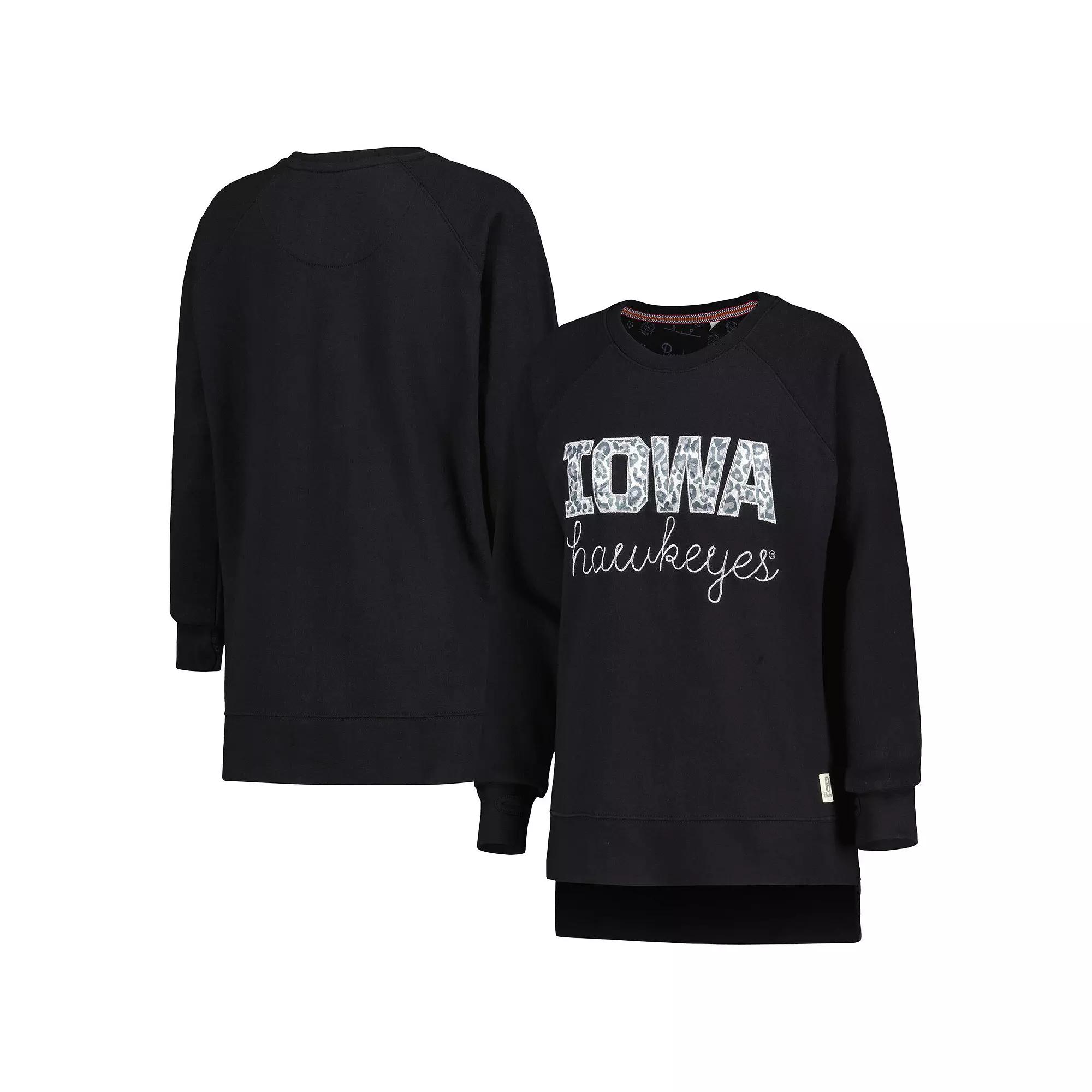 Women's Pressbox Black Iowa Hawkeyes Steamboat Animal Print Raglan Pullover Sweatshirt, Size: Small Product Image