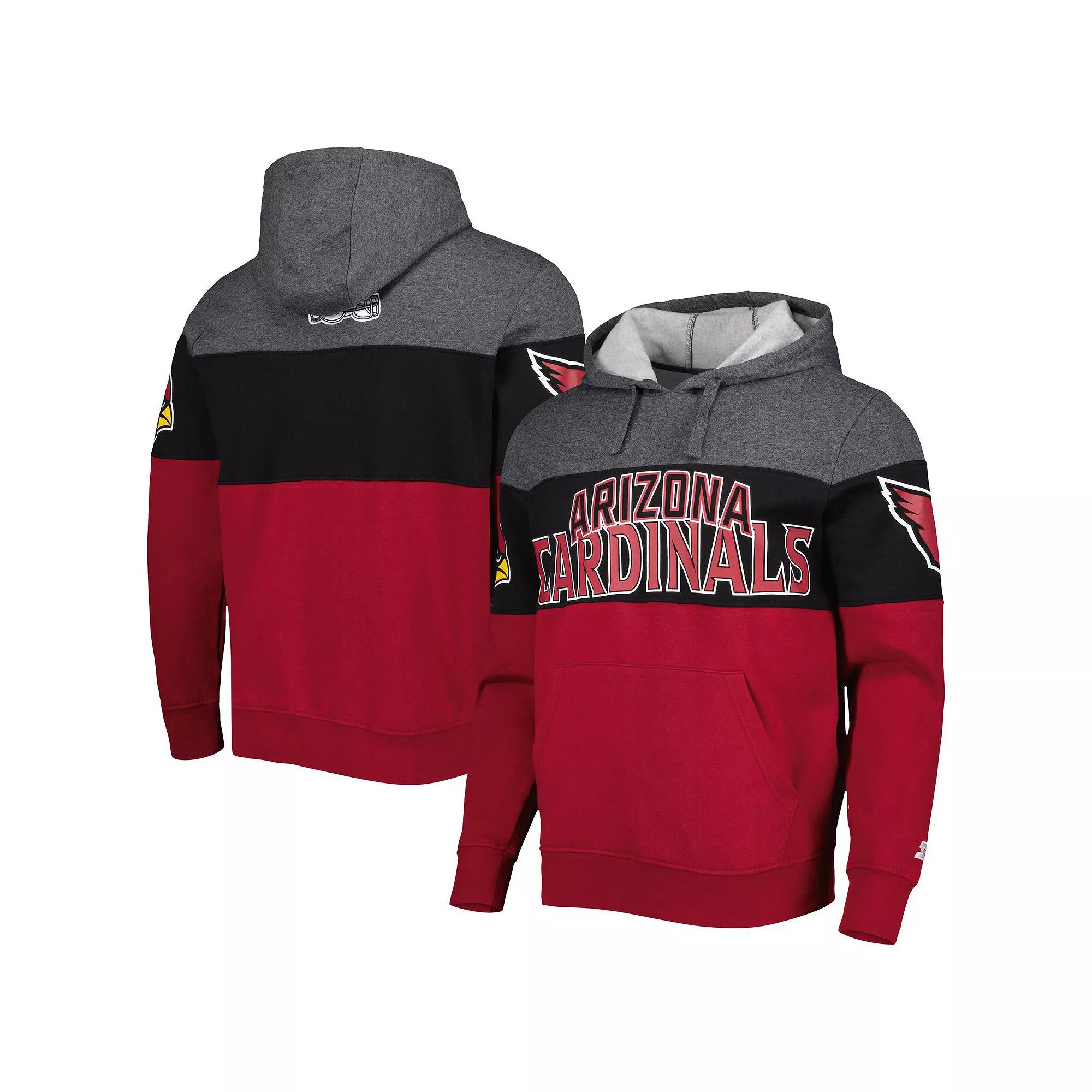 Men's Starter Heather Charcoal/Cardinal Arizona Cardinals Extreme Pullover Hoodie, Size: Medium, Grey Product Image