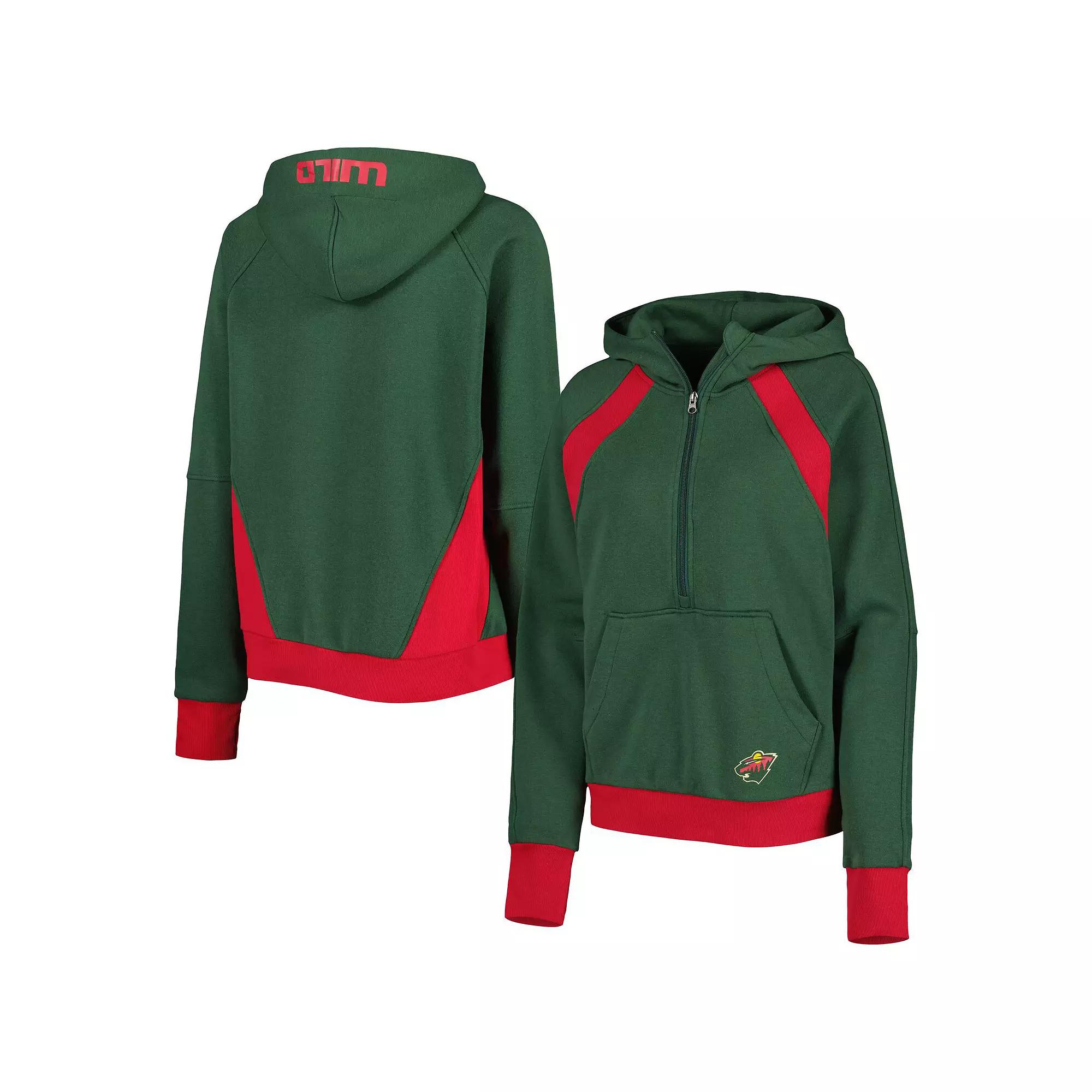 Women's Starter Green Minnesota Wild Wishbone Half-Zip Hoodie, Size: Large Product Image