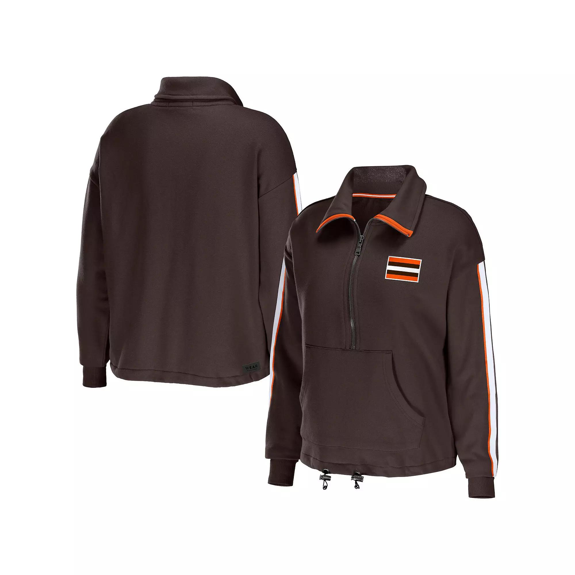 Women's WEAR by Erin Andrews Brown Cleveland Browns Logo Stripe Half-Zip Top,  Product Image