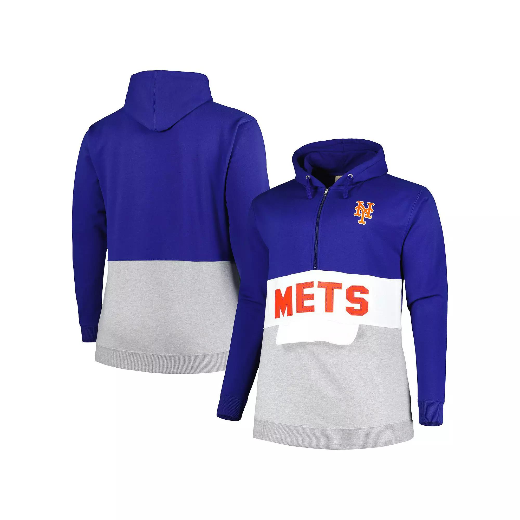 Men's Royal/White New York Mets Big & Tall Fleece Half-Zip Hoodie,  Product Image