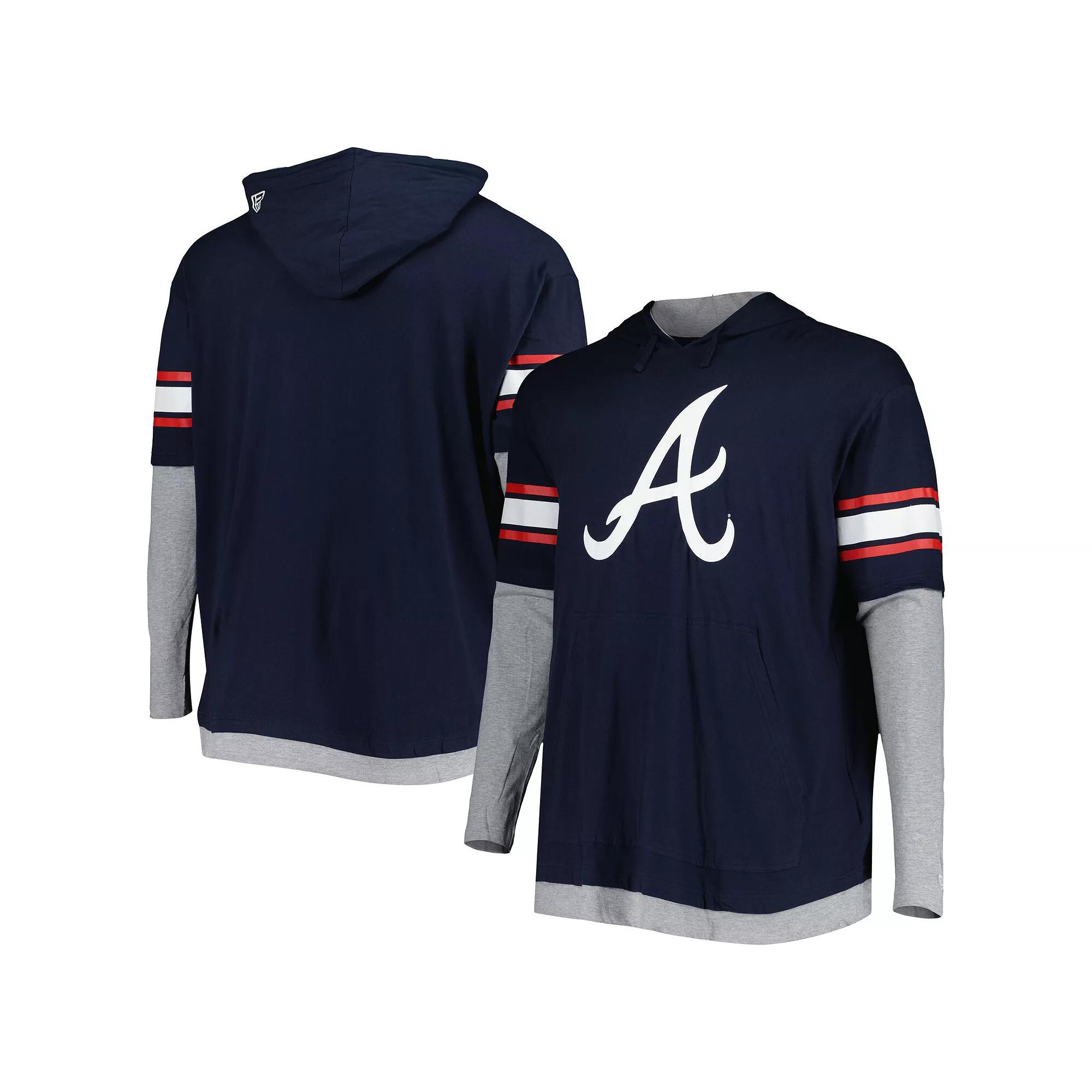 Mens New Era Atlanta Braves Big & Tall Twofer Pullover Hoodie Blue Product Image
