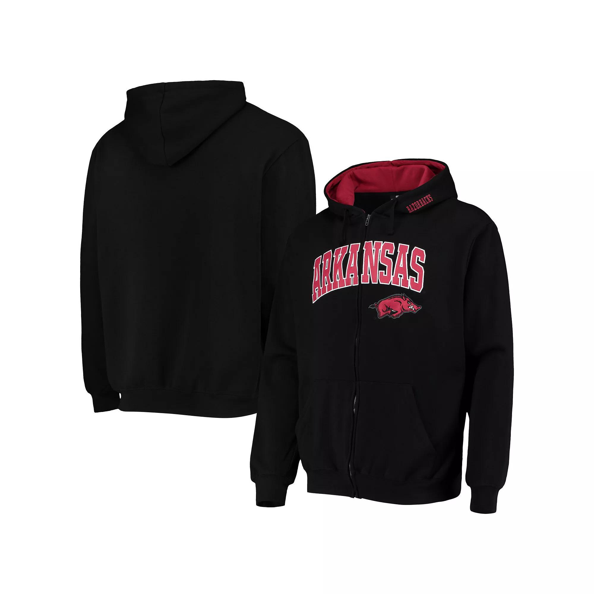 Men's Colosseum Black Arkansas Razorbacks Arch & Logo 3.0 Full-Zip Hoodie, Size: Large Product Image