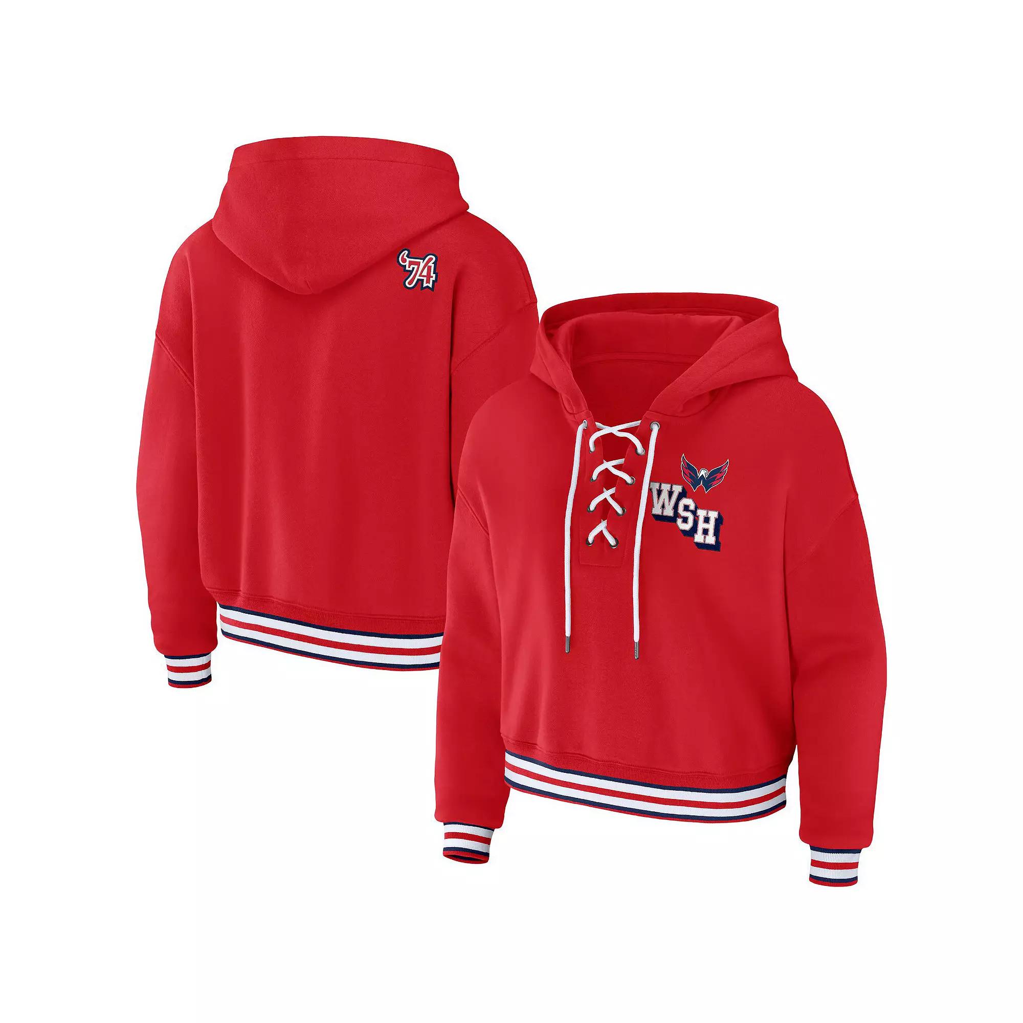 Women's WEAR by Erin Andrews Red Washington Capitals Lace-Up Pullover Hoodie,  Product Image