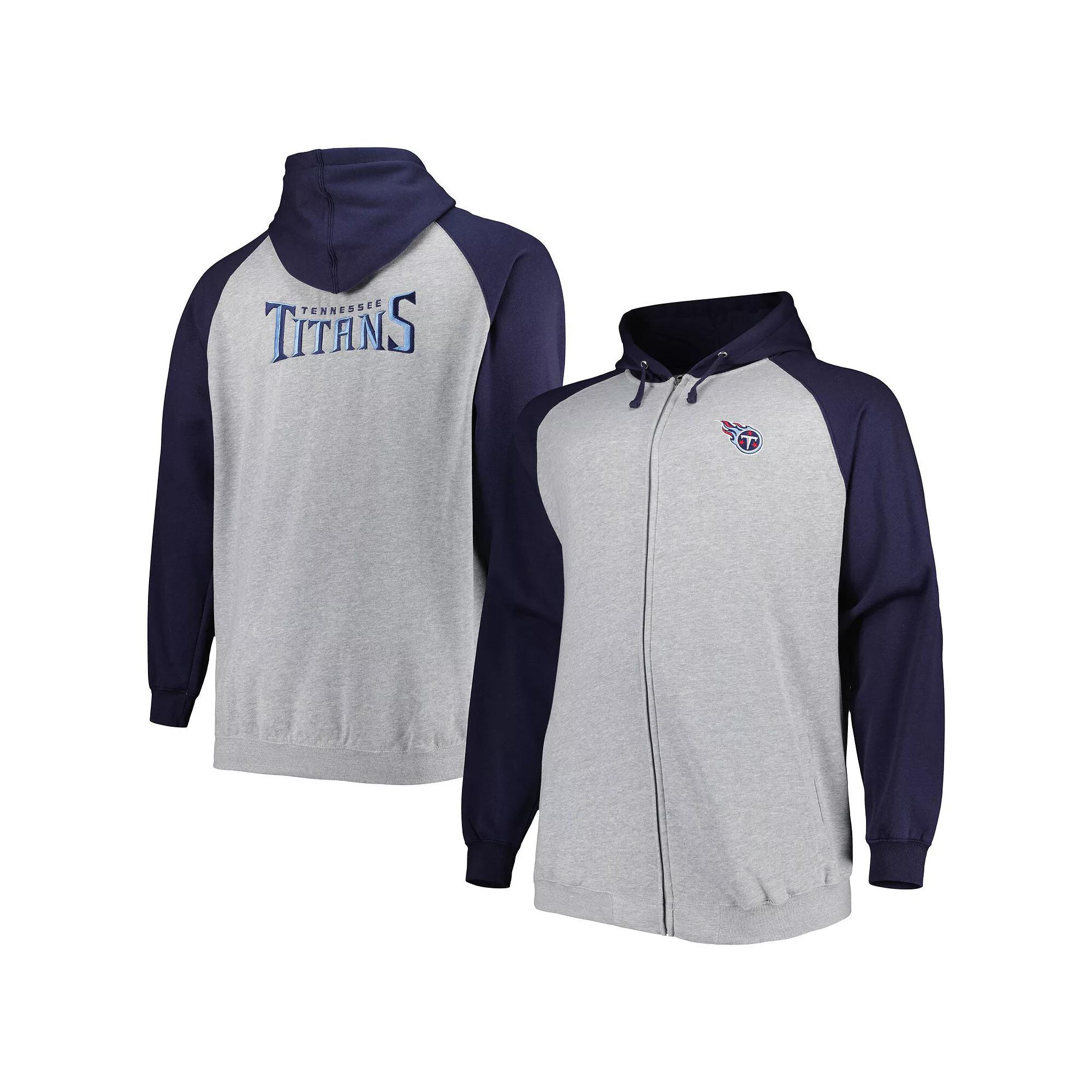 Men's Heather Gray Tennessee Titans Big & Tall Fleece Raglan Full-Zip Hoodie Jacket, Size: 3XB, Grey Product Image