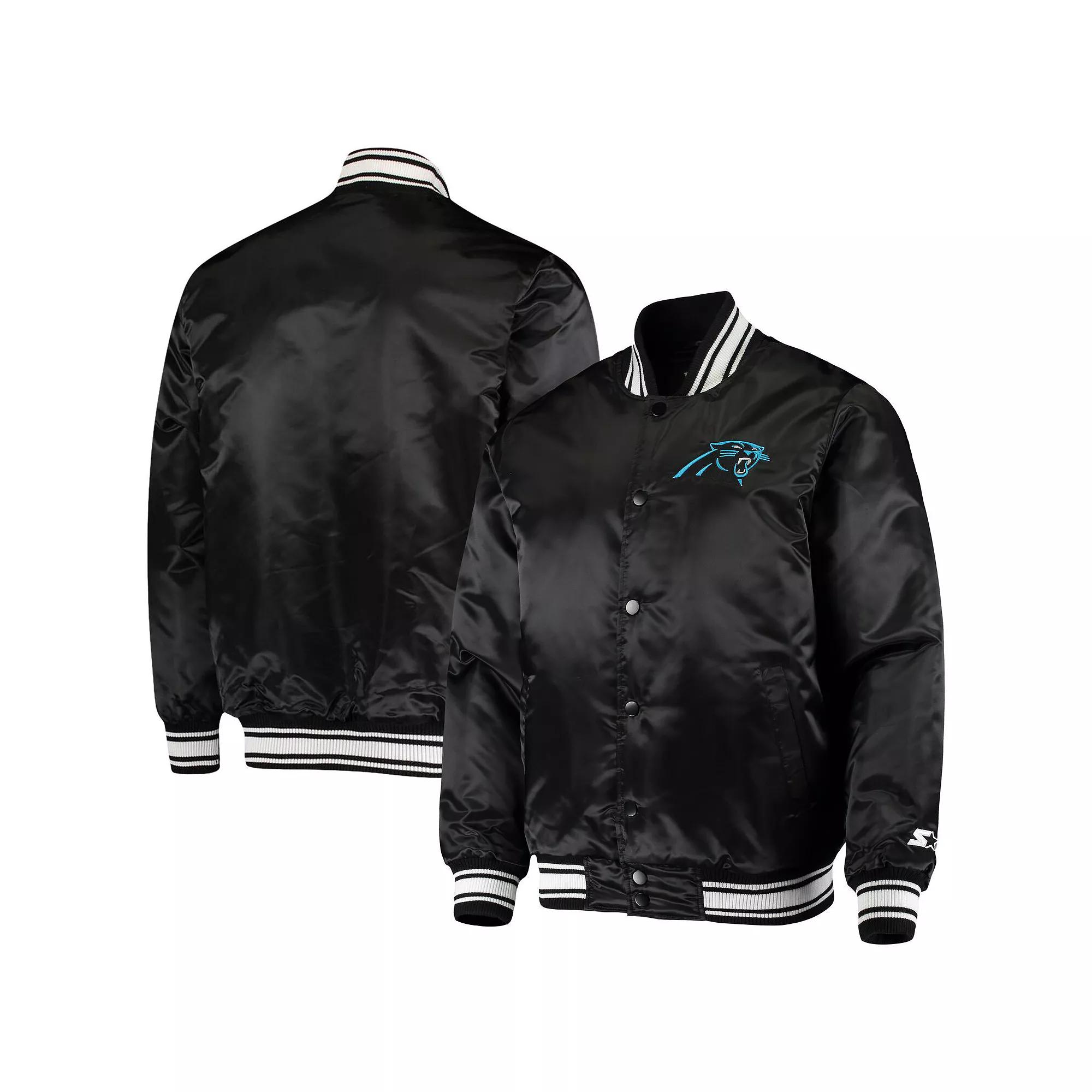 Men's Starter Black Carolina Panthers Locker Room Satin Varsity Full-Snap Jacket,  Product Image