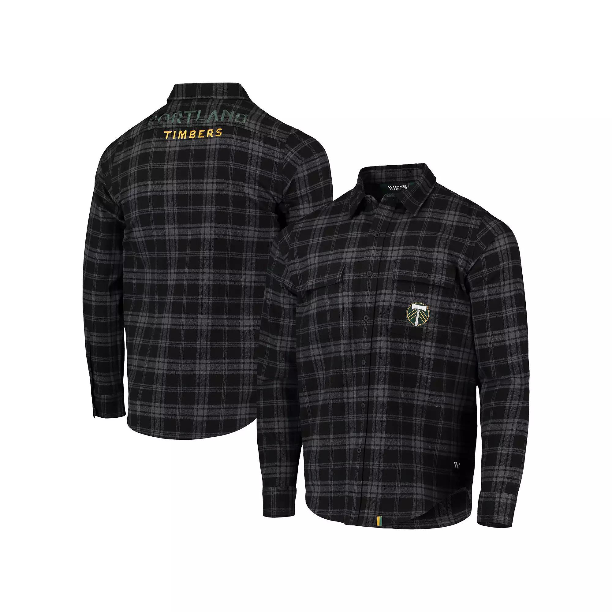 Men's The Wild Collective Black Portland Timbers Buffalo Check Button-Up Shirt,  Product Image
