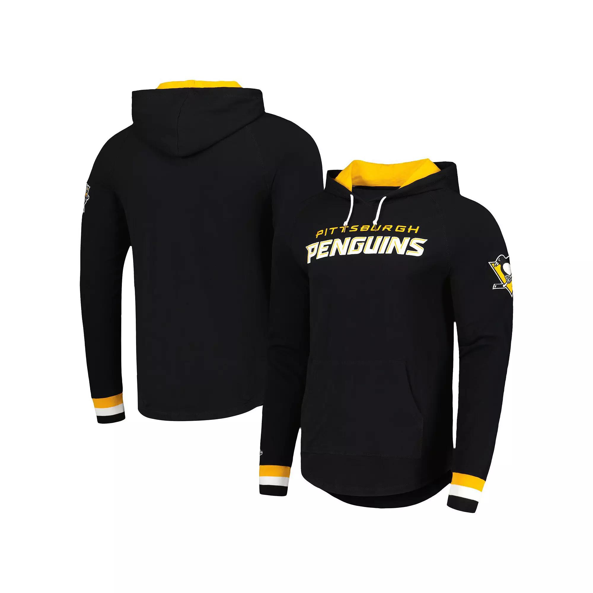 Men's Mitchell & Ness Black Pittsburgh Penguins Legendary Slub Hoodie Long Sleeve T-Shirt,  Product Image