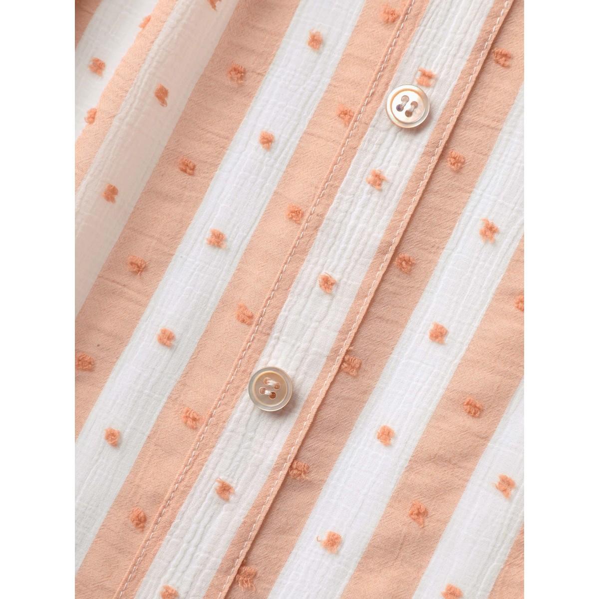 Plus Size Salmon Textured Stripe Print Flutter Sleeve Blouse Women Cap Sleeve Square Neck Everyday-Elegant Blouses BloomChic 26/4X Product Image