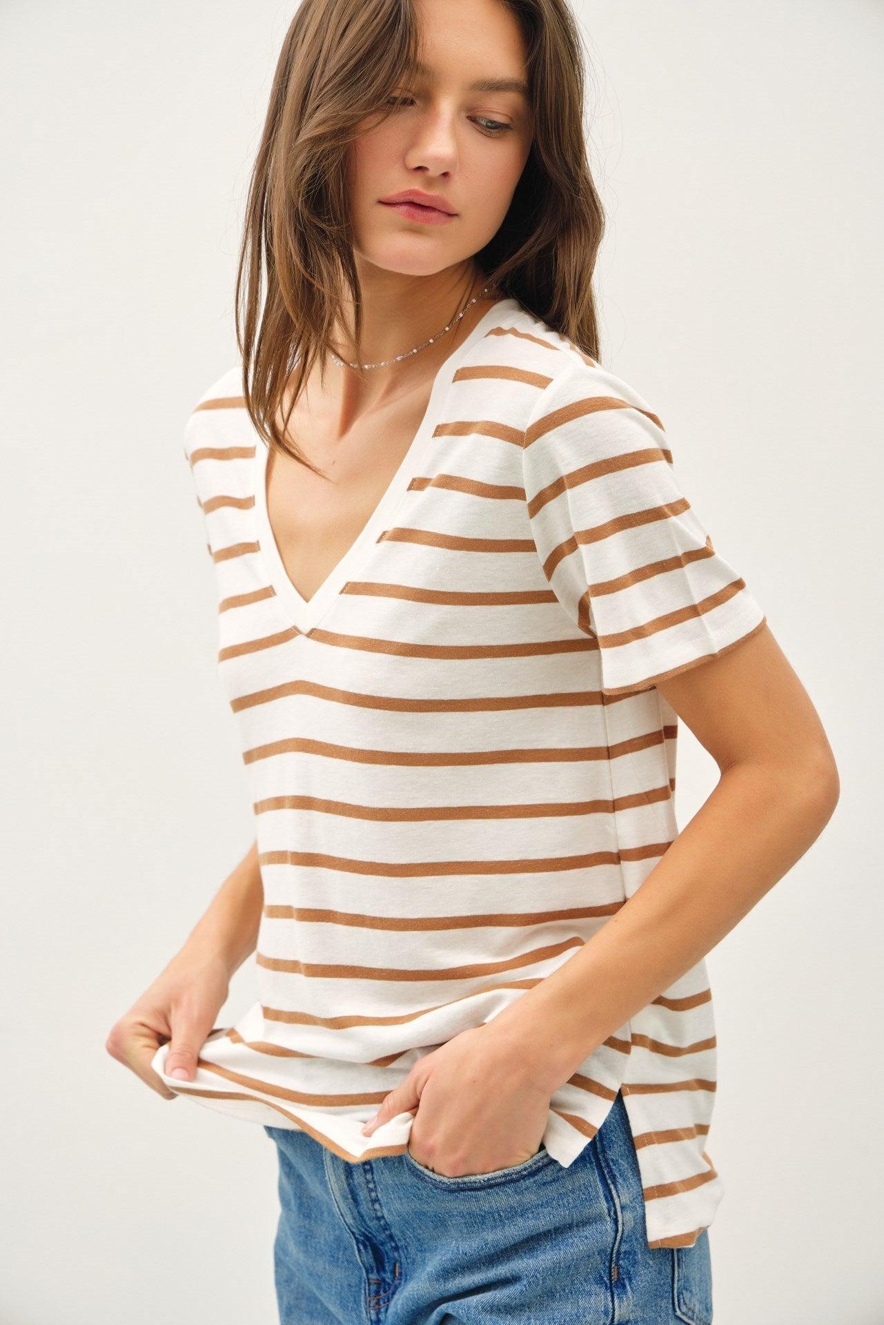 UB ESSENTIALS: EASY STRIPES COTTON-LINEN TEE Product Image
