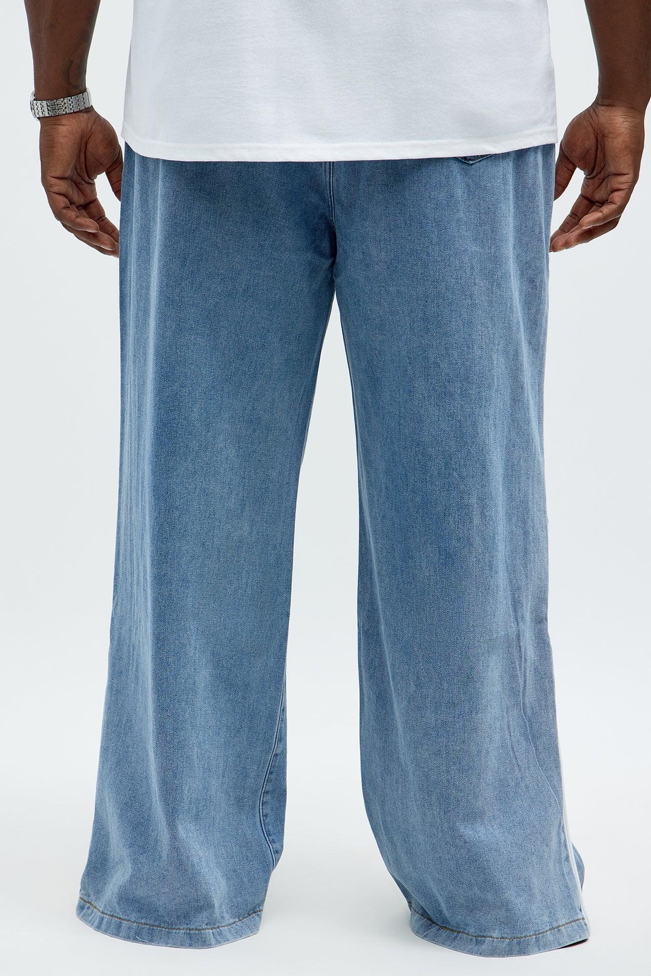 Baggy Side Stripe Zip Hit Jeans - Medium Blue Wash Male Product Image