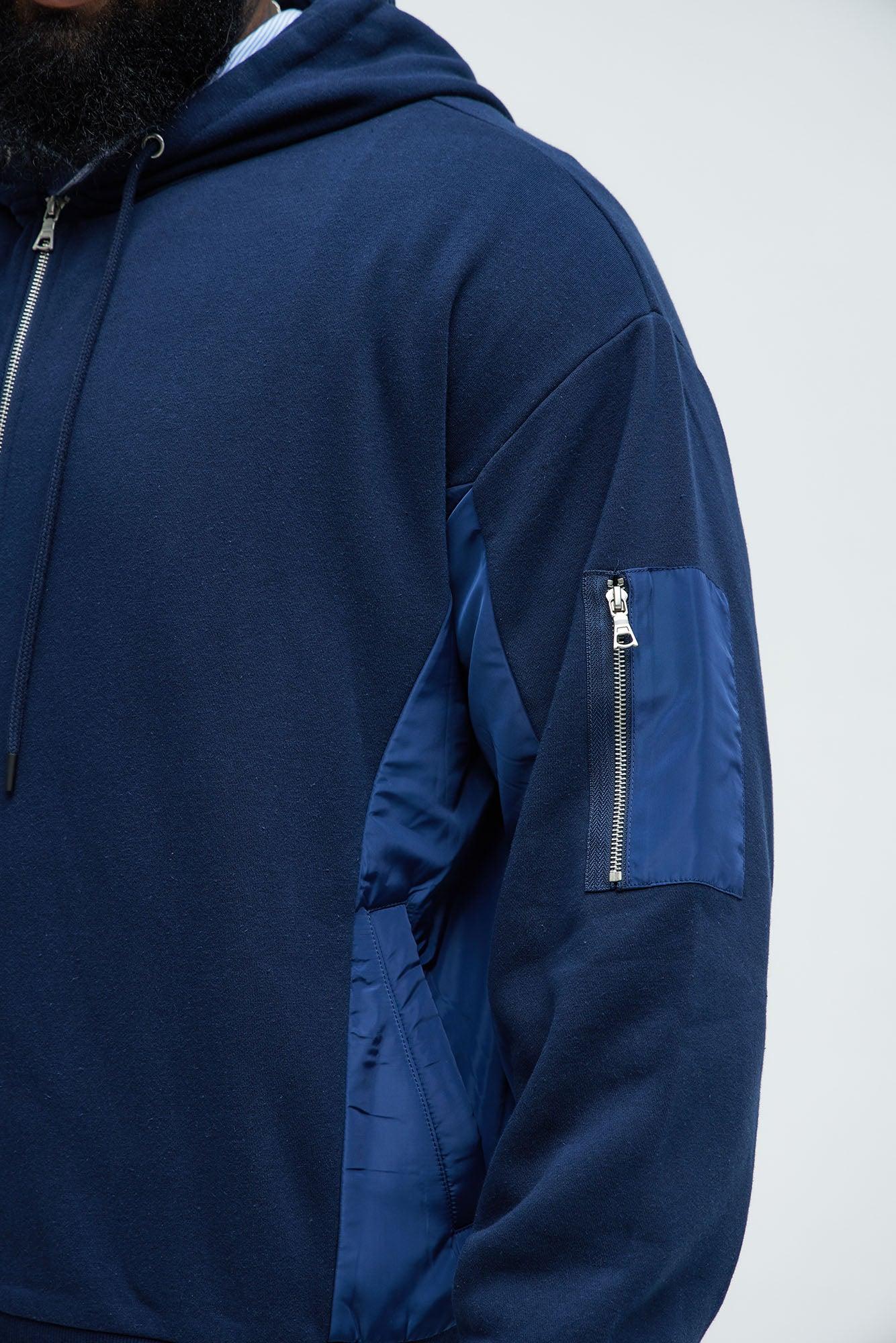 Tyson Faux Bomber Zip Up Hoodie - Navy Product Image