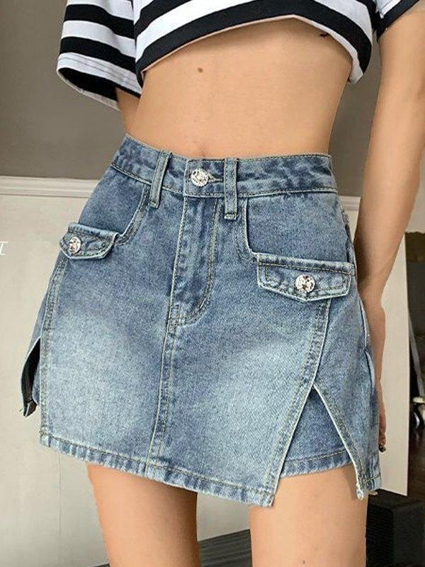 High Waist Slit Denim Shorts Product Image