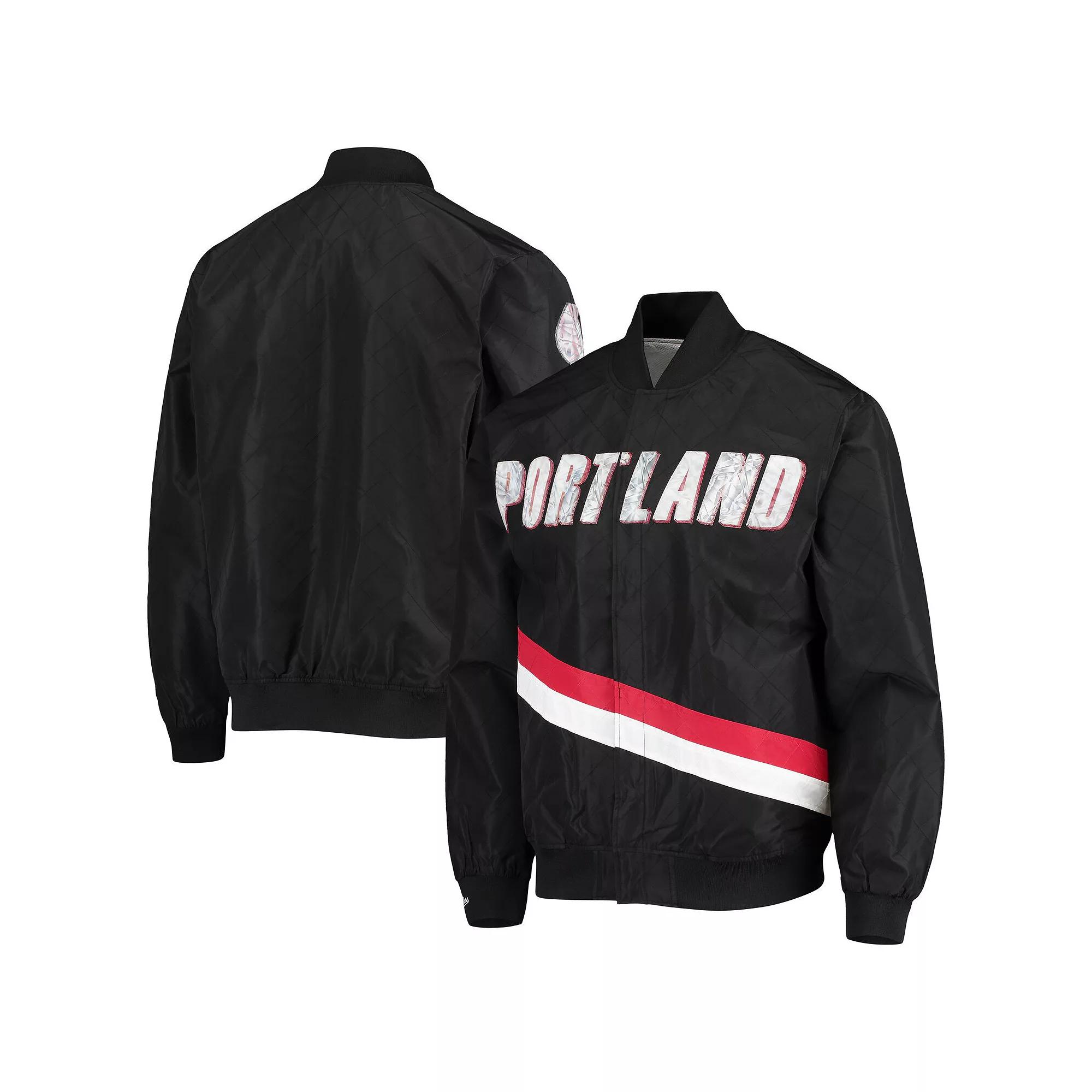 Men's Portland Trail Blazers Black Mitchell & Ness Hardwood Classics 75th Anniversary Authentic Warmup Full-Snap Jacket,  Product Image