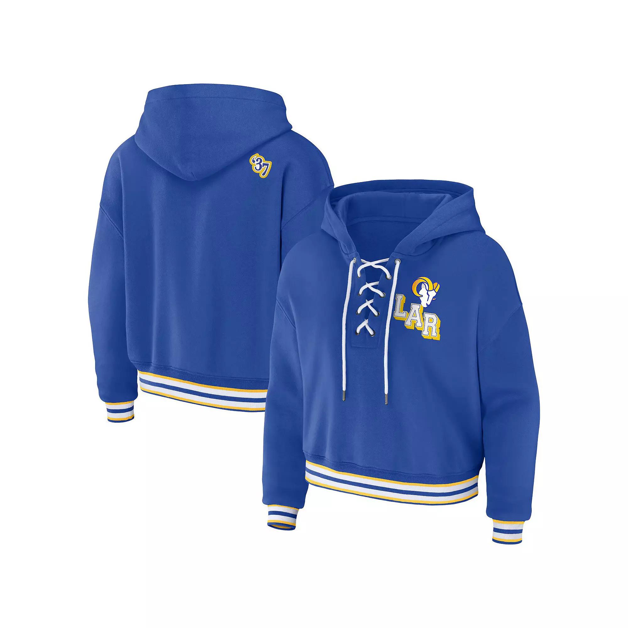 Women's WEAR by Erin Andrews Royal Los Angeles Rams Plus Size Lace-Up Pullover Hoodie, Size: 4XL, Blue Product Image