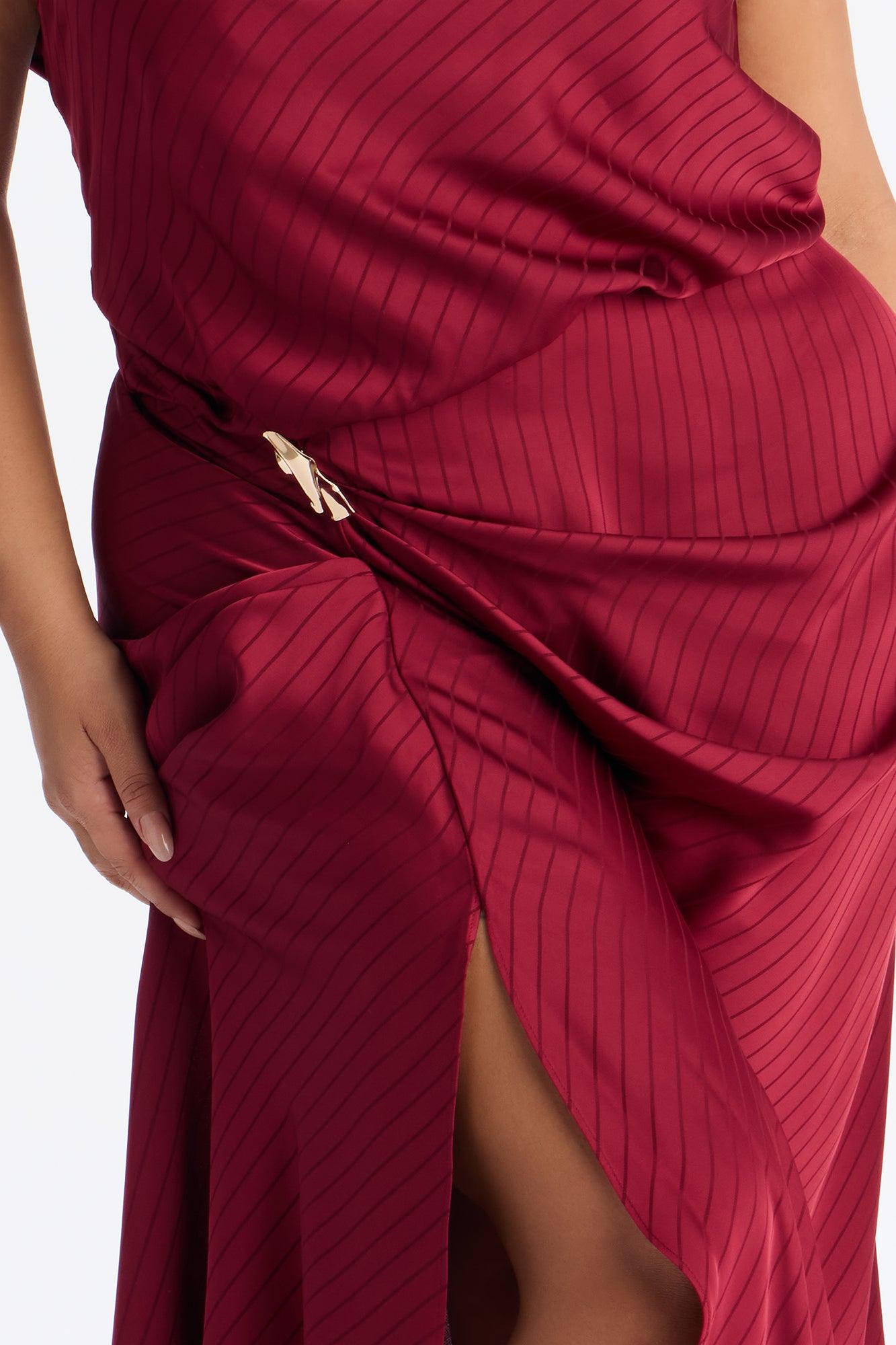 Deana Off Shoulder Satin Maxi Dress - Red Female Product Image