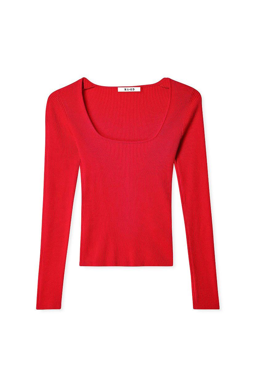 Ribbed Knitted Square Neck Top Product Image