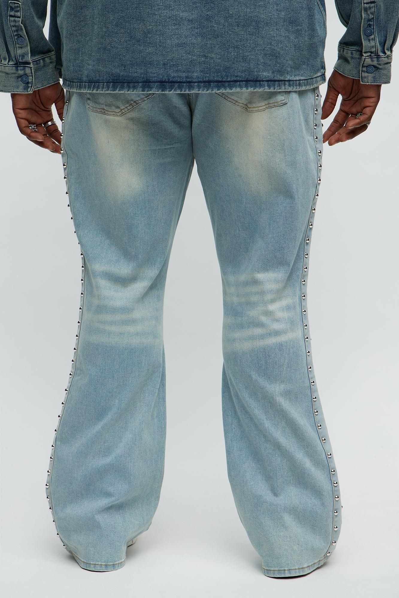 Stacked Slim Flare Stud On The Side Jeans - Light Wash Male Product Image