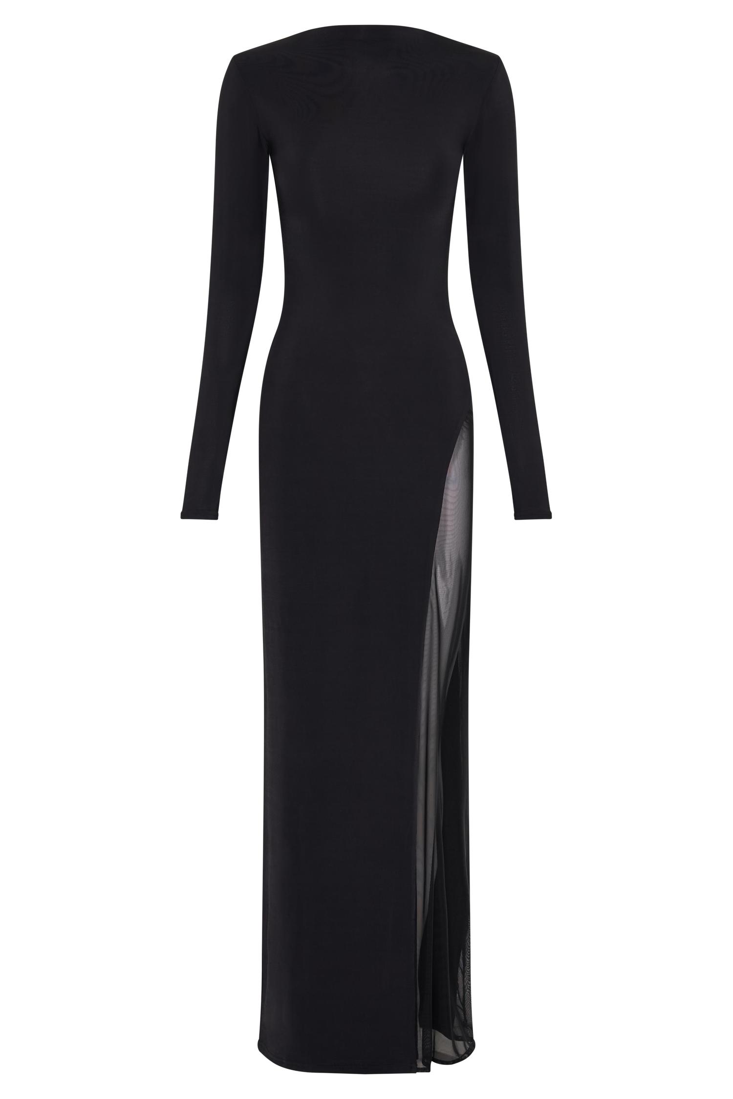 Andretti Slinky Long Sleeve Maxi Dress With Mesh - Black Product Image