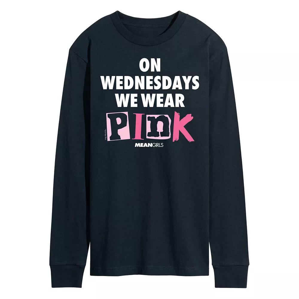 Men's Mean Girls Wednesdays We Wear Pink Long Sleeve Graphic Tee,  Product Image