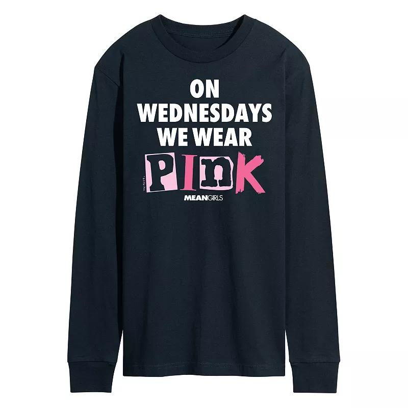 Men's Mean Girls Wednesdays We Wear Pink Long Sleeve Graphic Tee,  Product Image