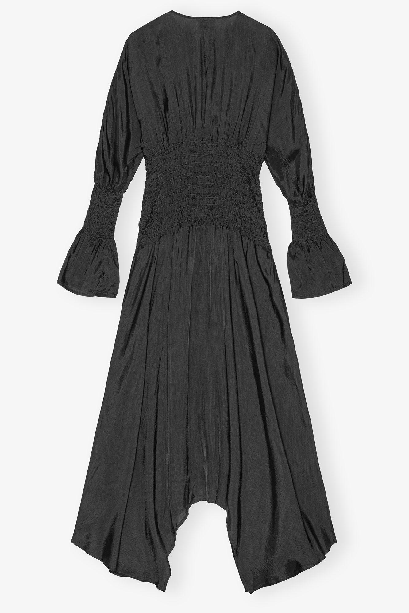 Black Viscose Habotai Smock Midi Dress Product Image