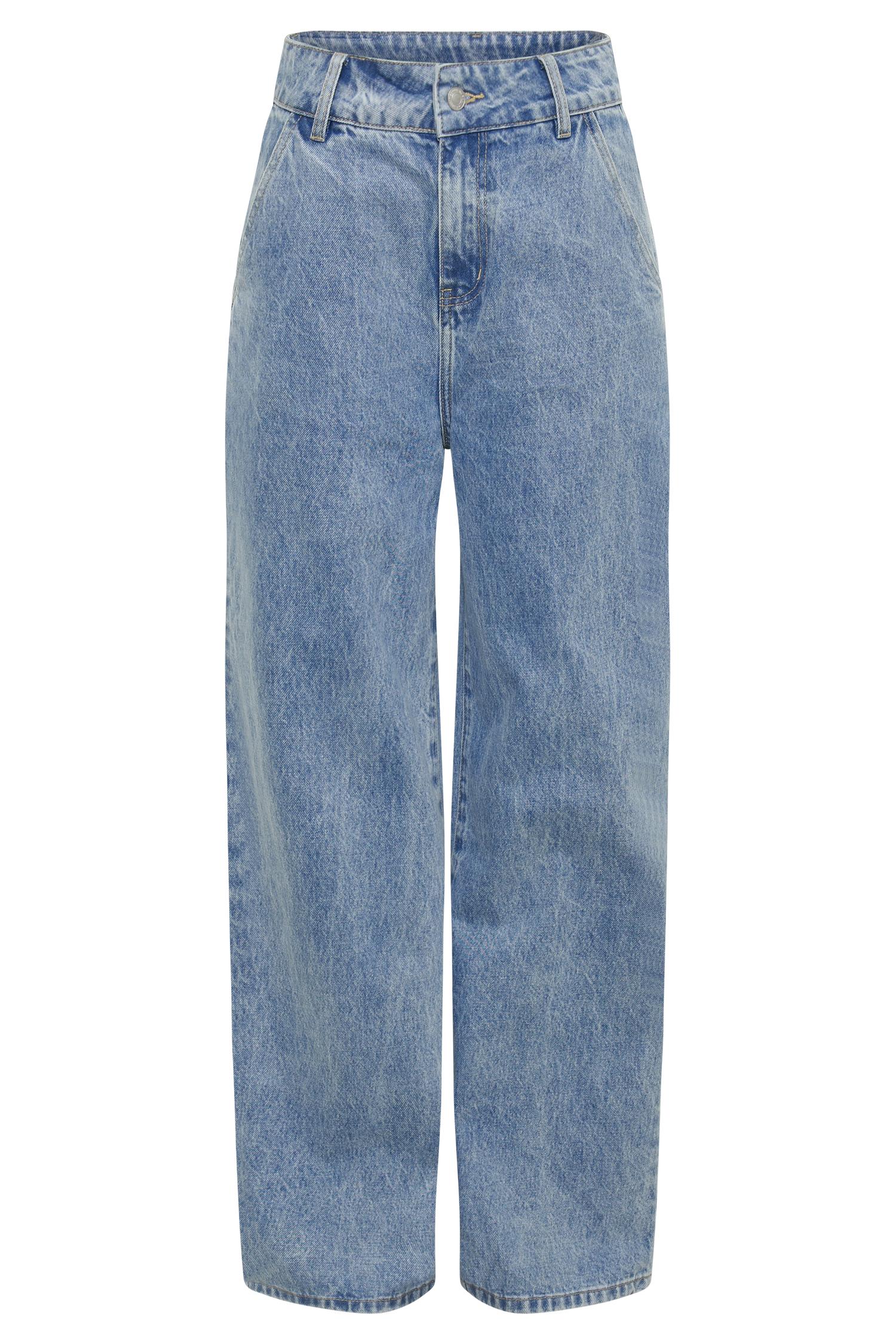 Roxy Wide Leg High Waist Denim Jeans - Mid Blue Product Image