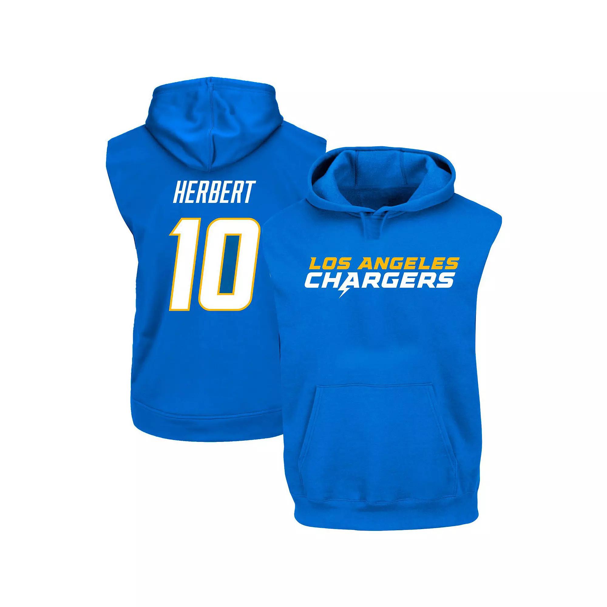Men's Justin Herbert Powder Blue Los Angeles Chargers Big & Tall Muscle Pullover Hoodie, Size: 2XLT, Light Product Image