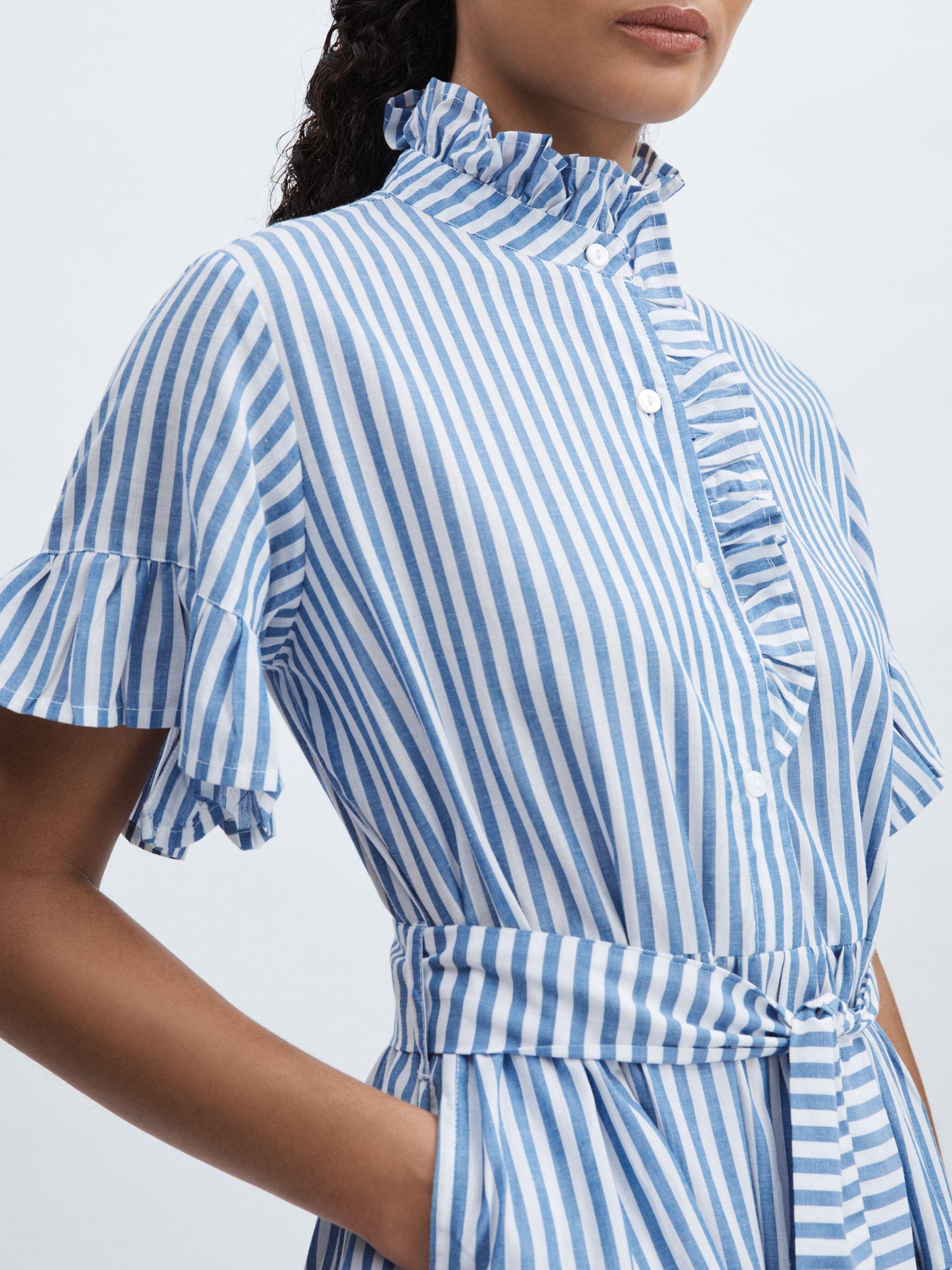Mille 100% Cotton Striped Tiered Mini Dress in Blue Stripe Product Image