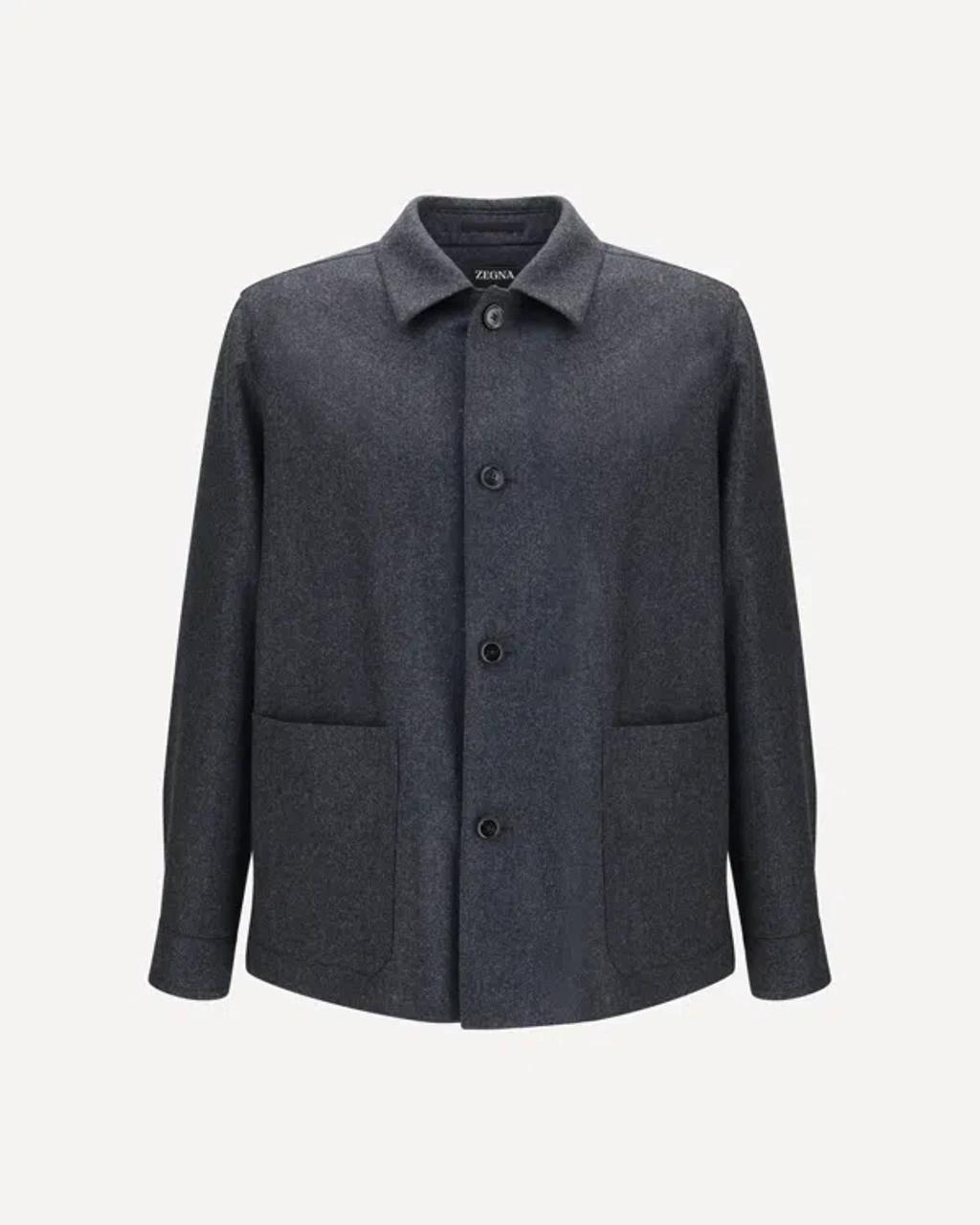 ZEGNA Wool Jacket Featuring Long Sleeves And Pockets In Blue Product Image