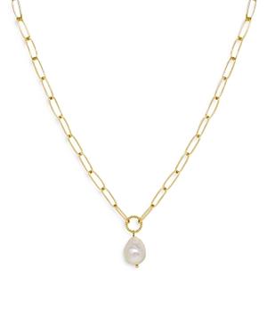 Ettika Single Freshwater Pearl Open Links 18K Gold Plated Chain Necklace, 15 Product Image