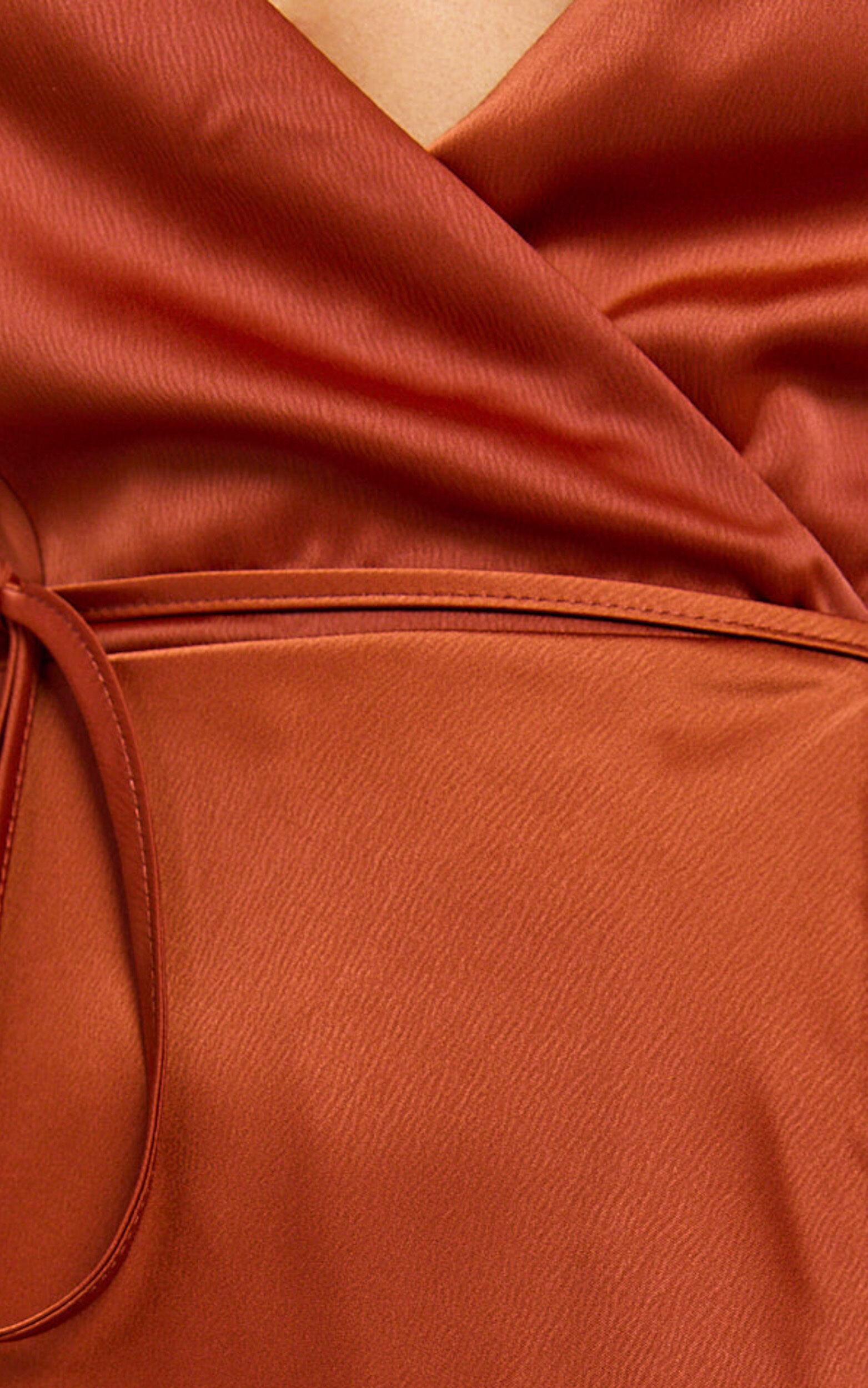 Mine Would Be You Midi Dress - Wrap Dress in Copper Satin Product Image