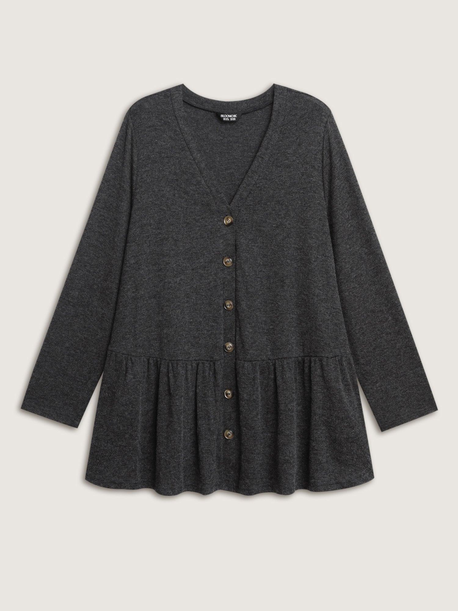 Textured Ruffled Hem Button Blouse Female Product Image