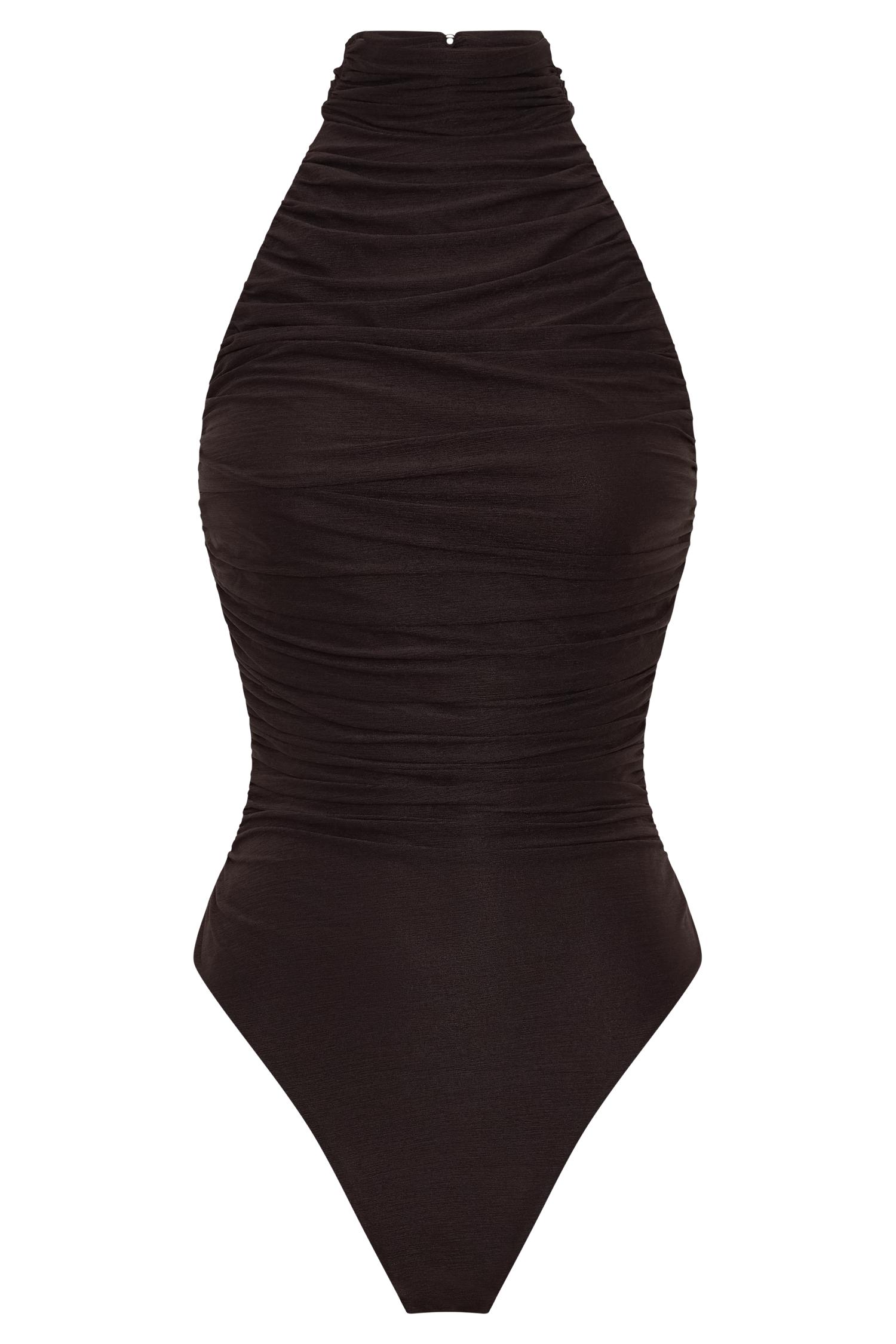 Matilda Ruched Mesh Bodysuit - Chocolate Female Product Image