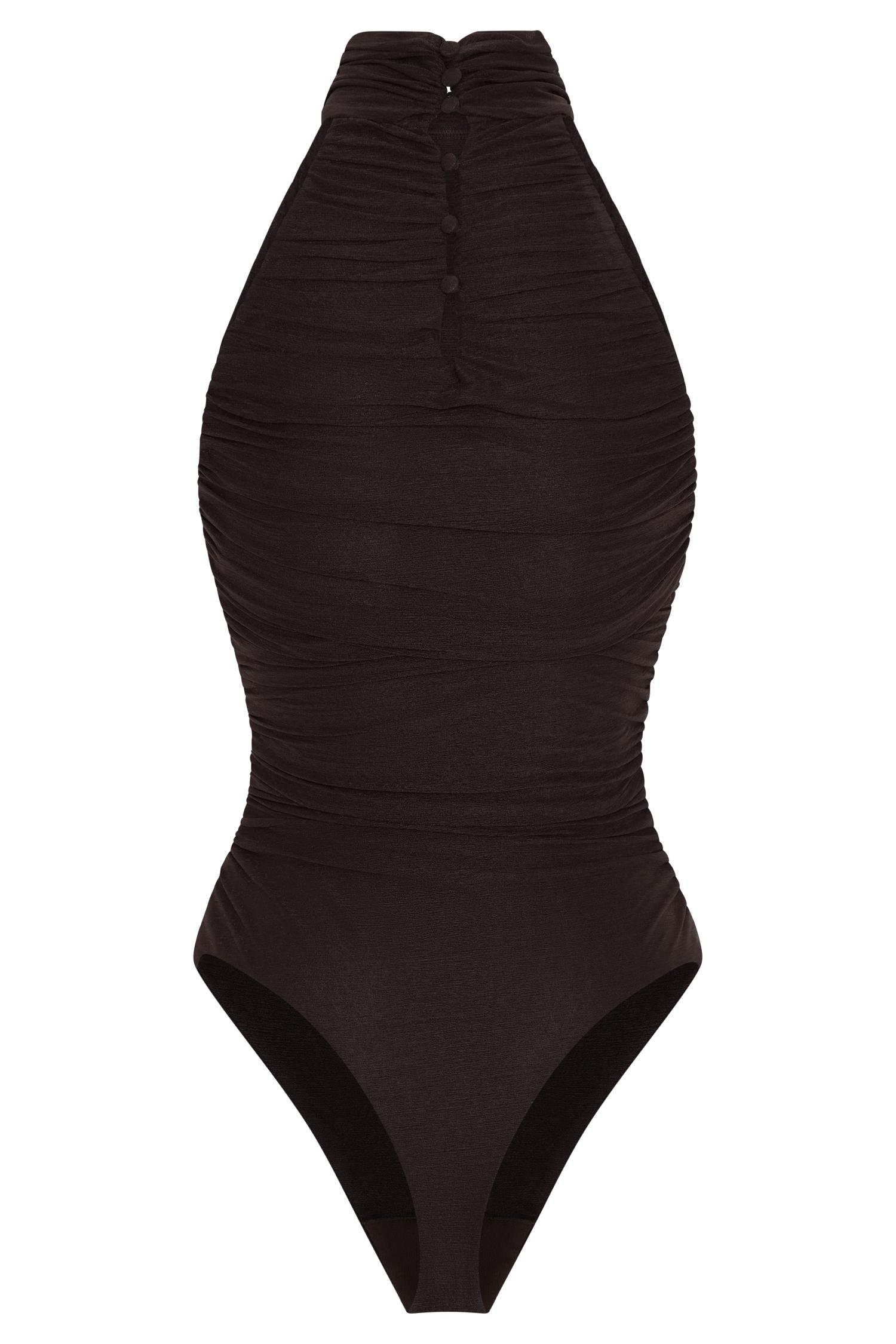 Matilda Ruched Mesh Bodysuit - Chocolate Female Product Image