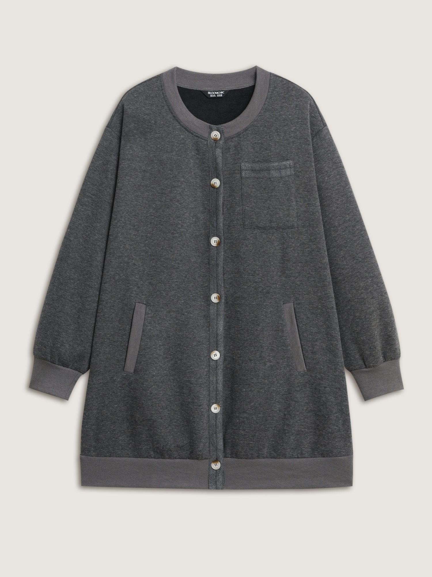 Round Neck Ribbed Hem Button Coat Female Product Image