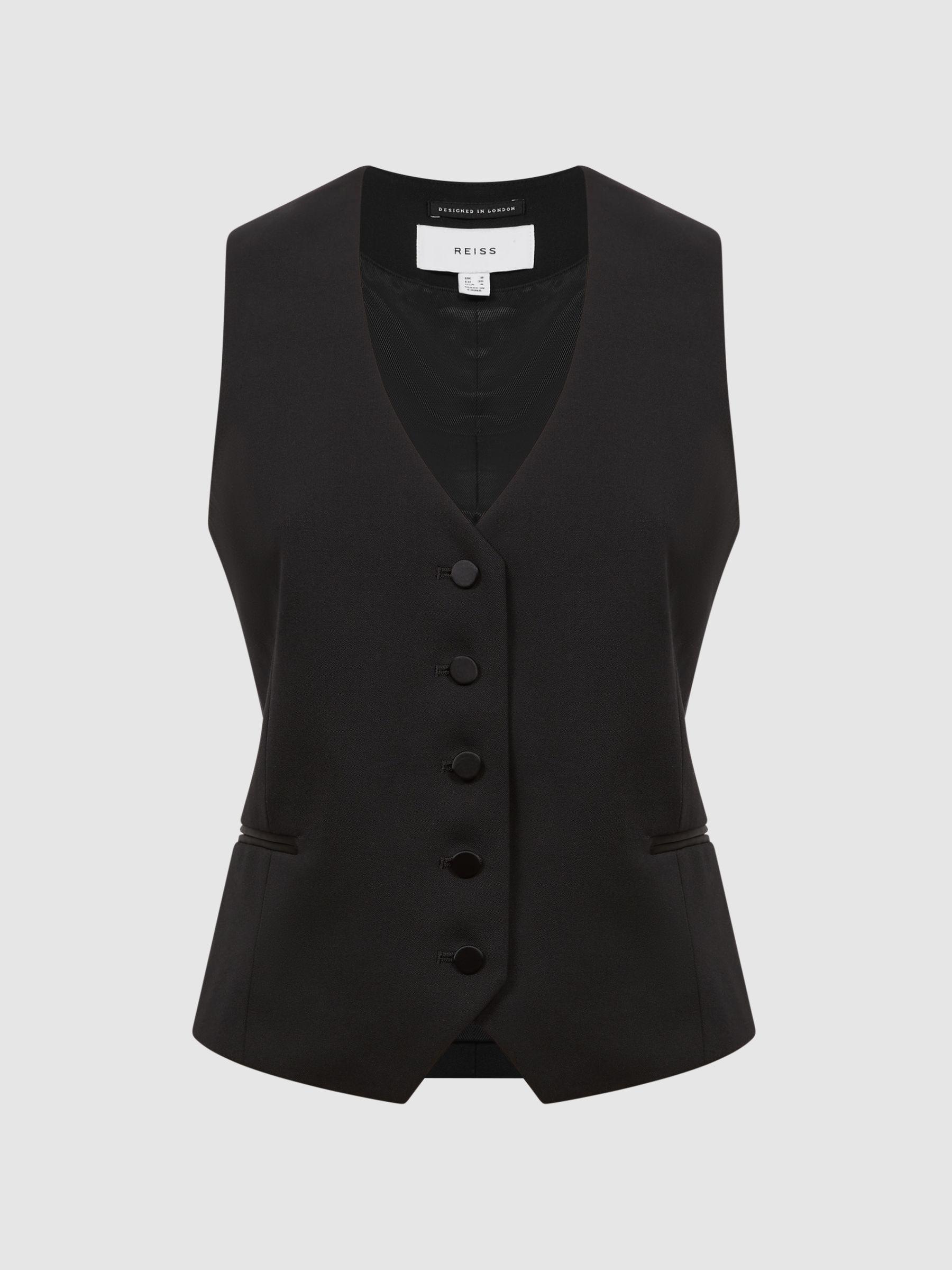 Single Breasted Satin Suit Waistcoat in Black Product Image