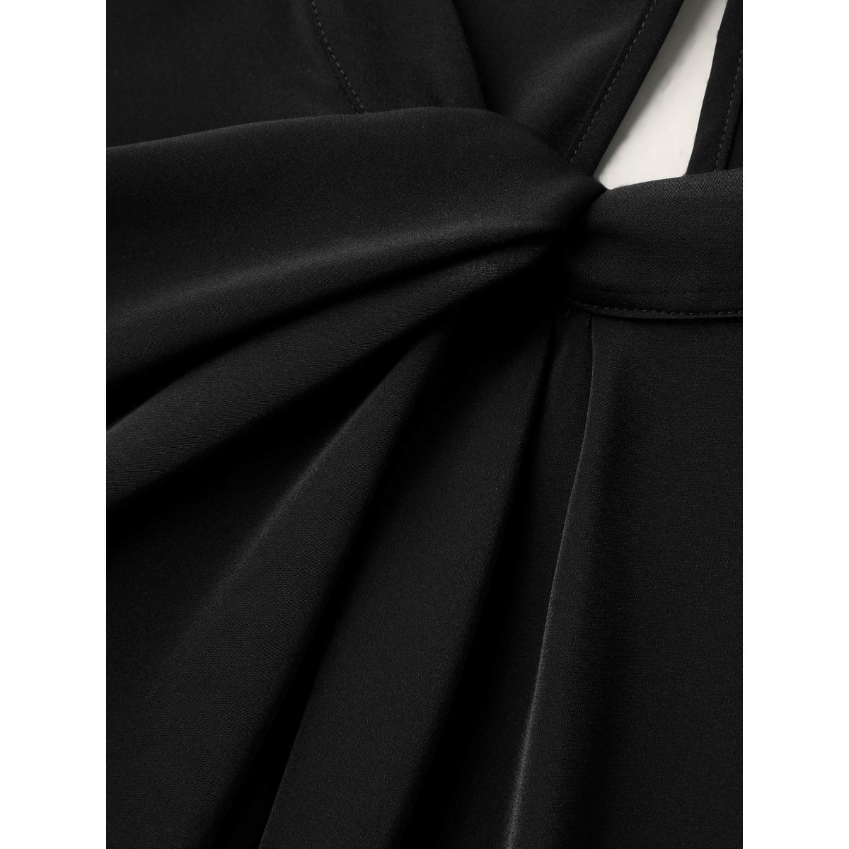 Plus Size Black Solid Twist Neck Slit Blouse Women Cap Sleeve Asymmetrical Neck Work Blouses BloomChic 26/4X Product Image