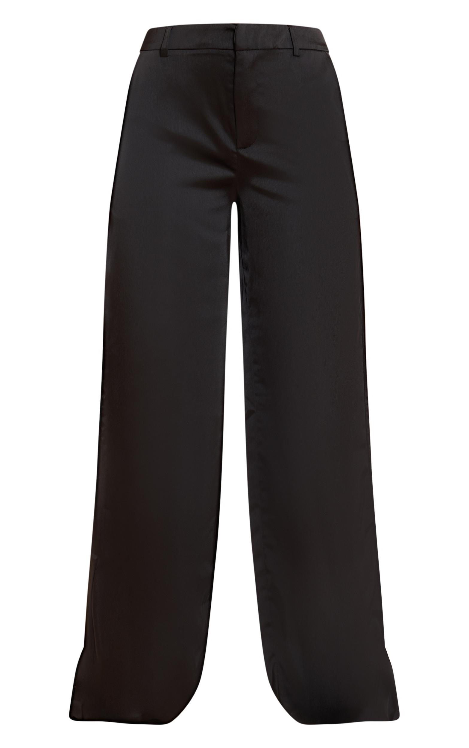 Black Satin Tailored Detail Wide Leg Pants Product Image