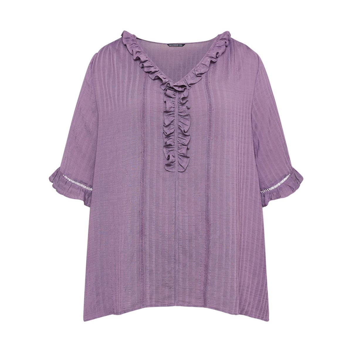 Plus Size Mauve Plain Ruffle Trim Cut Out Blouse Women Elegant Half Sleeve V-neck Dailywear Blouses BloomChic 10/M Product Image