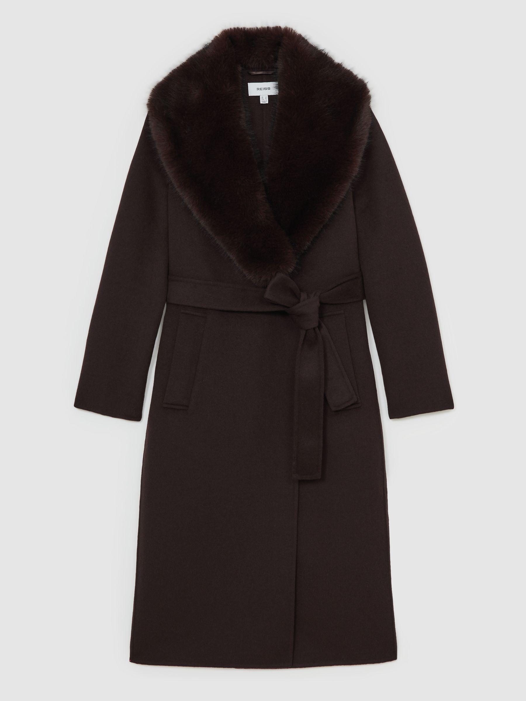 Petite Faux-Fur Collar Blindseam Coat Wool-Blend in Chocolate Brown Product Image