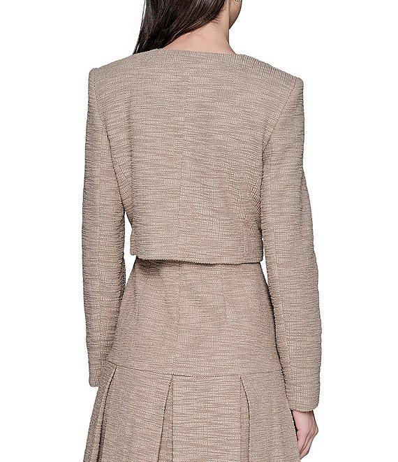 KARL LAGERFELD PARIS Cropped Tweed Long Sleeve Jacket Product Image