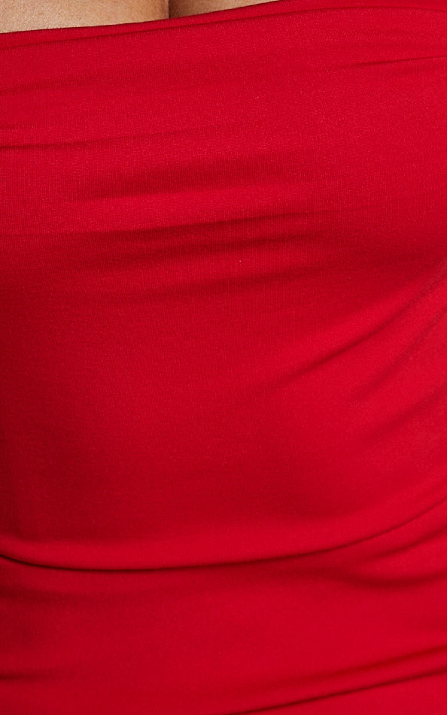 Tiffy Midi Dress - Square Neck Ruched Bodycon Dress in Scarlet Product Image