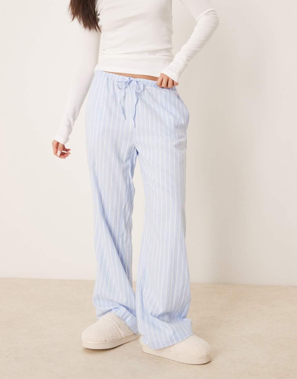 GINA TRICOT woven stripe lounge pajama pants in blue stripe Product Image