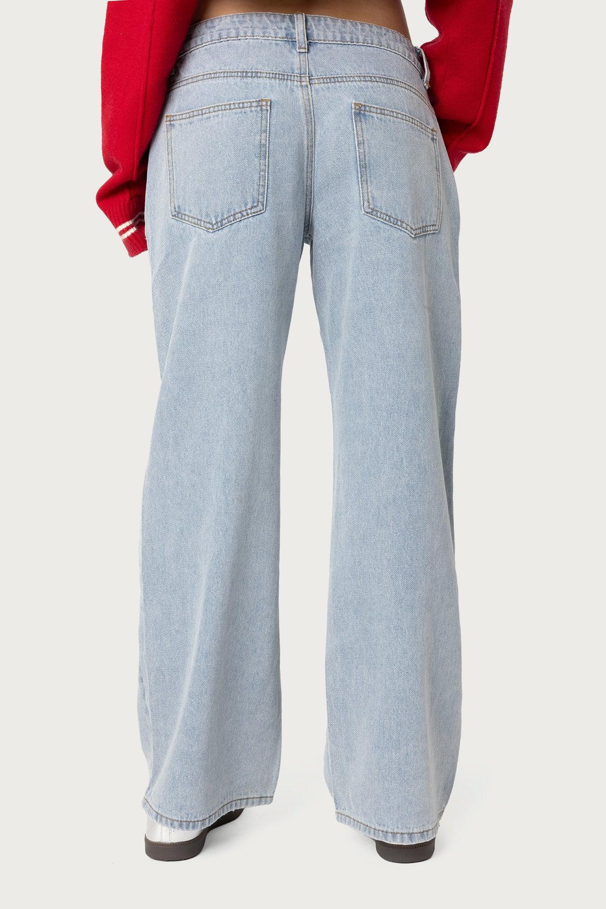 Petite Raelynn Washed Low Rise Baggy Jeans Product Image