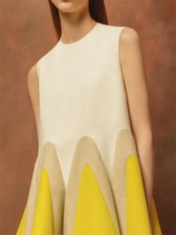 Loose Sleeveless Contrast Color Falbala Round-Neck Mini Dresses Product Image