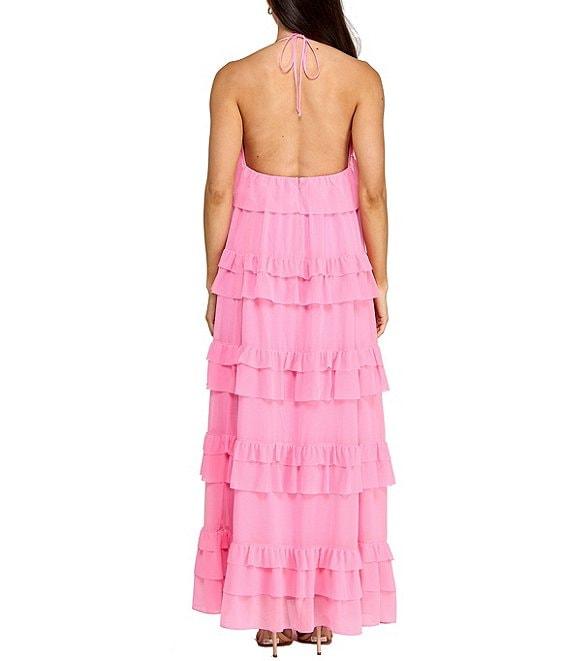 Layered With Love Olivia Chiffon V Neck Sleeveless Ruffle Gown Product Image