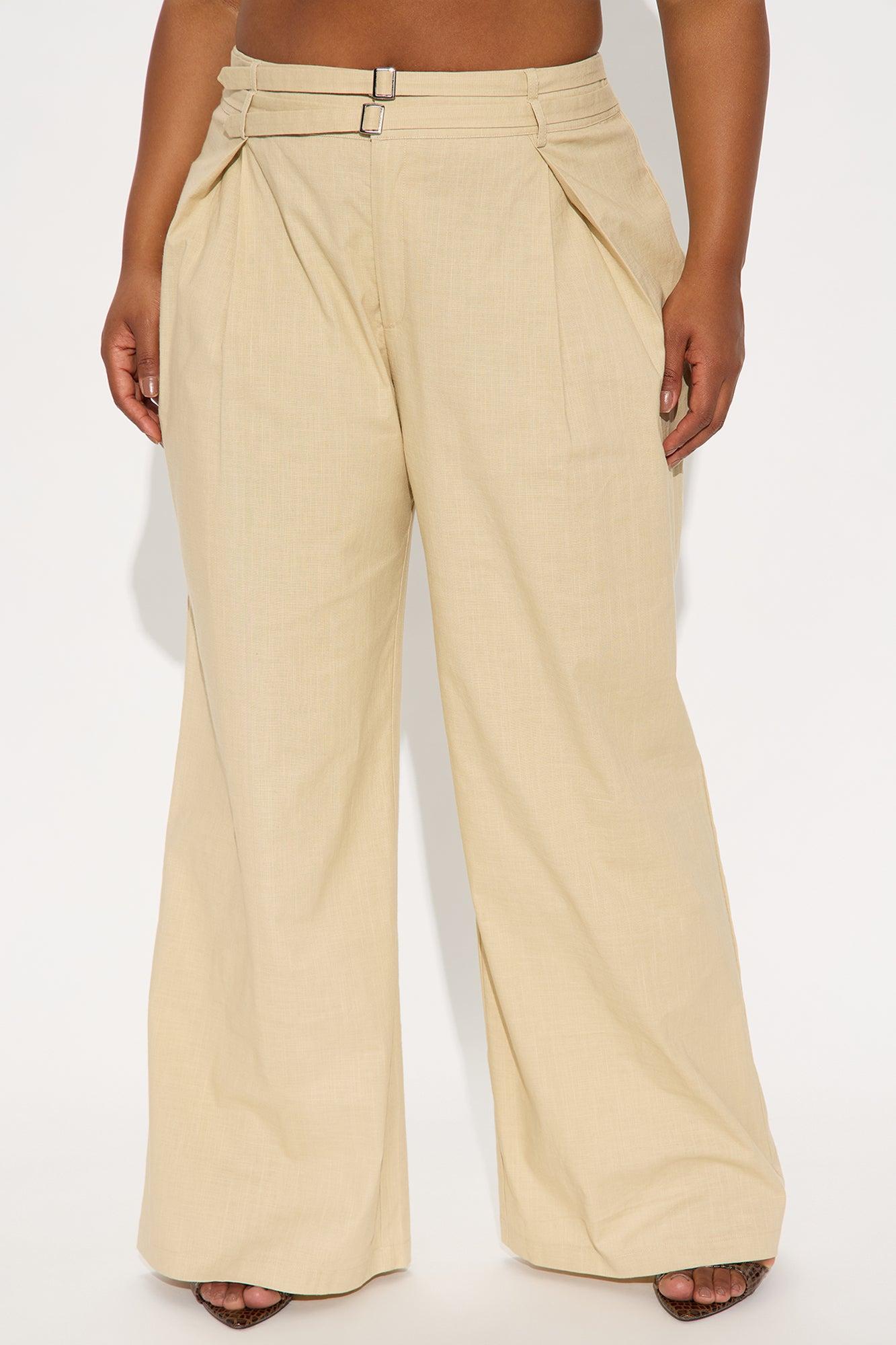 Peyton Wide Leg Double Belted Linen Pant - Khaki Product Image